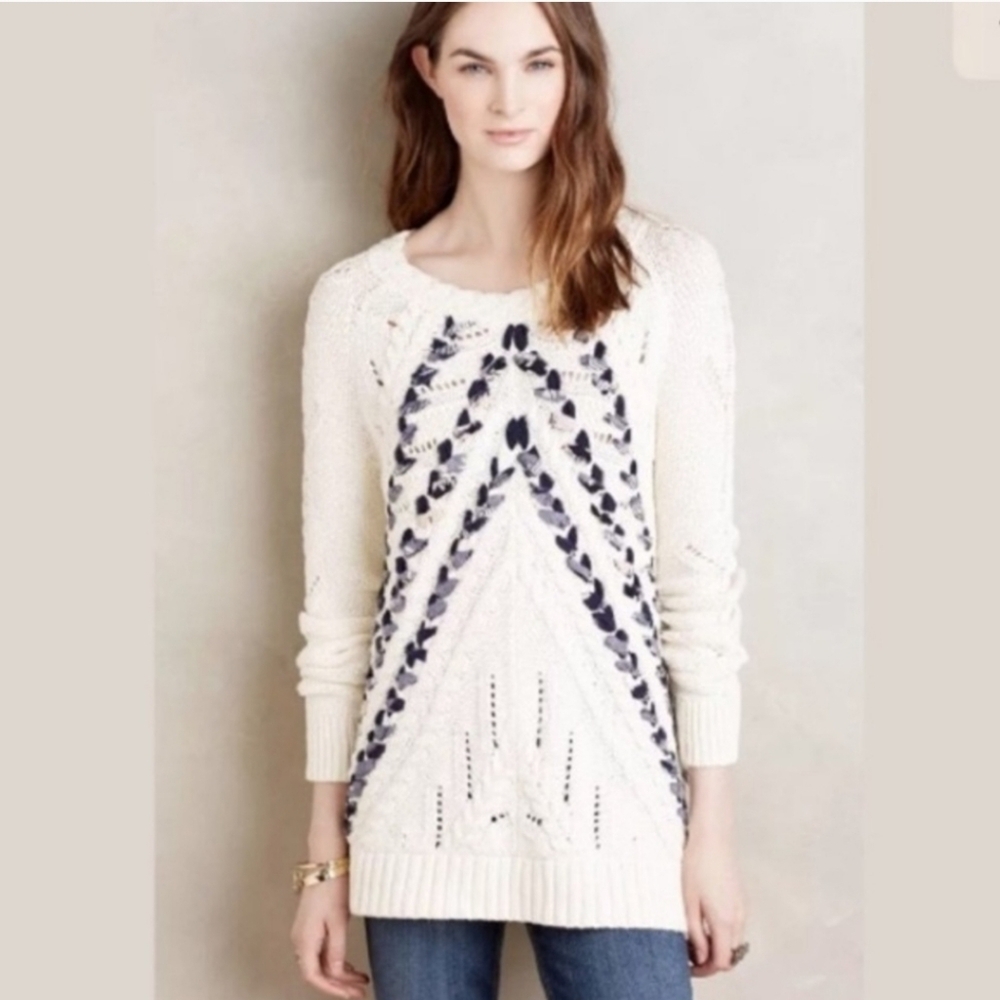 Anthropologie Ivory Ribbon Sweater